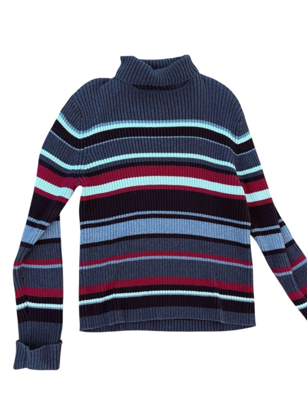 Y2K Striped 100% Cotton Knit Turtle Neck Librarian Sweater